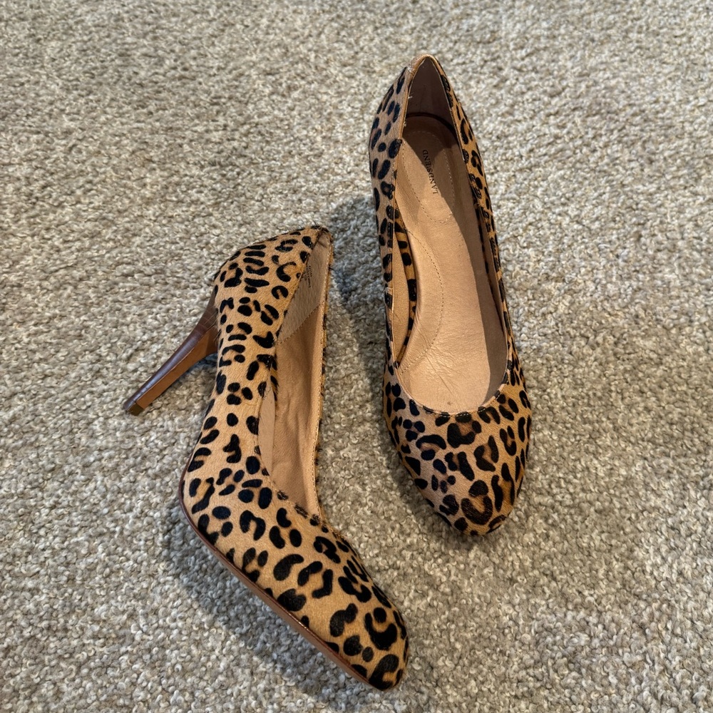 Lands' End Genuine Leather and Fur Leopard Print Heels